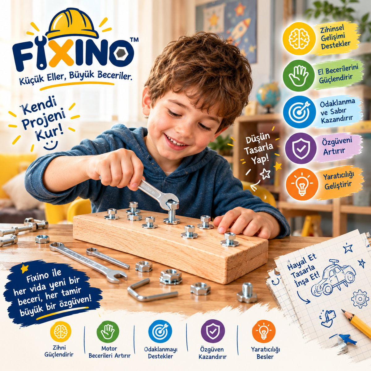 FIXINO™ Çocuk Tamir Seti – Eğlenceli Mini Alet Seti | El Becerisi ve Yaratıcılık Oyuncağı